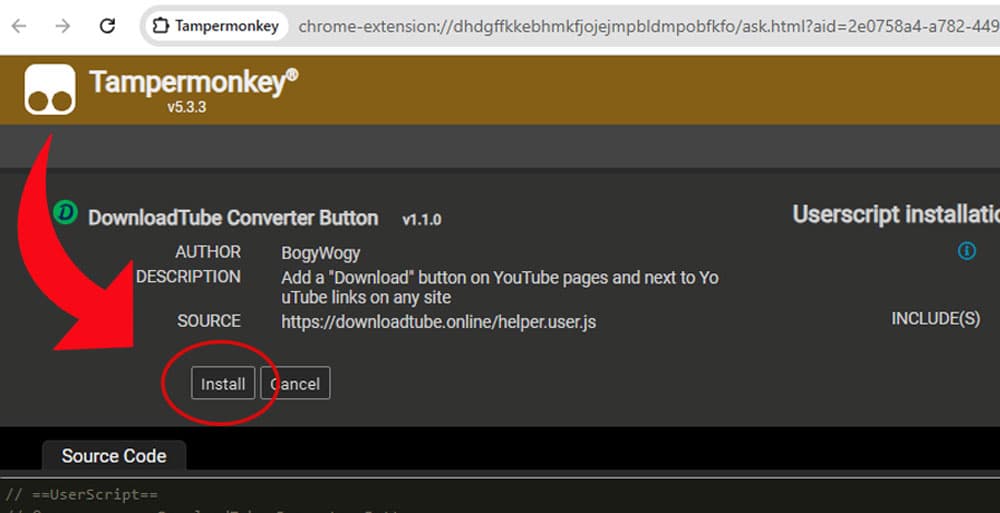 Install the DownloadTube userscript